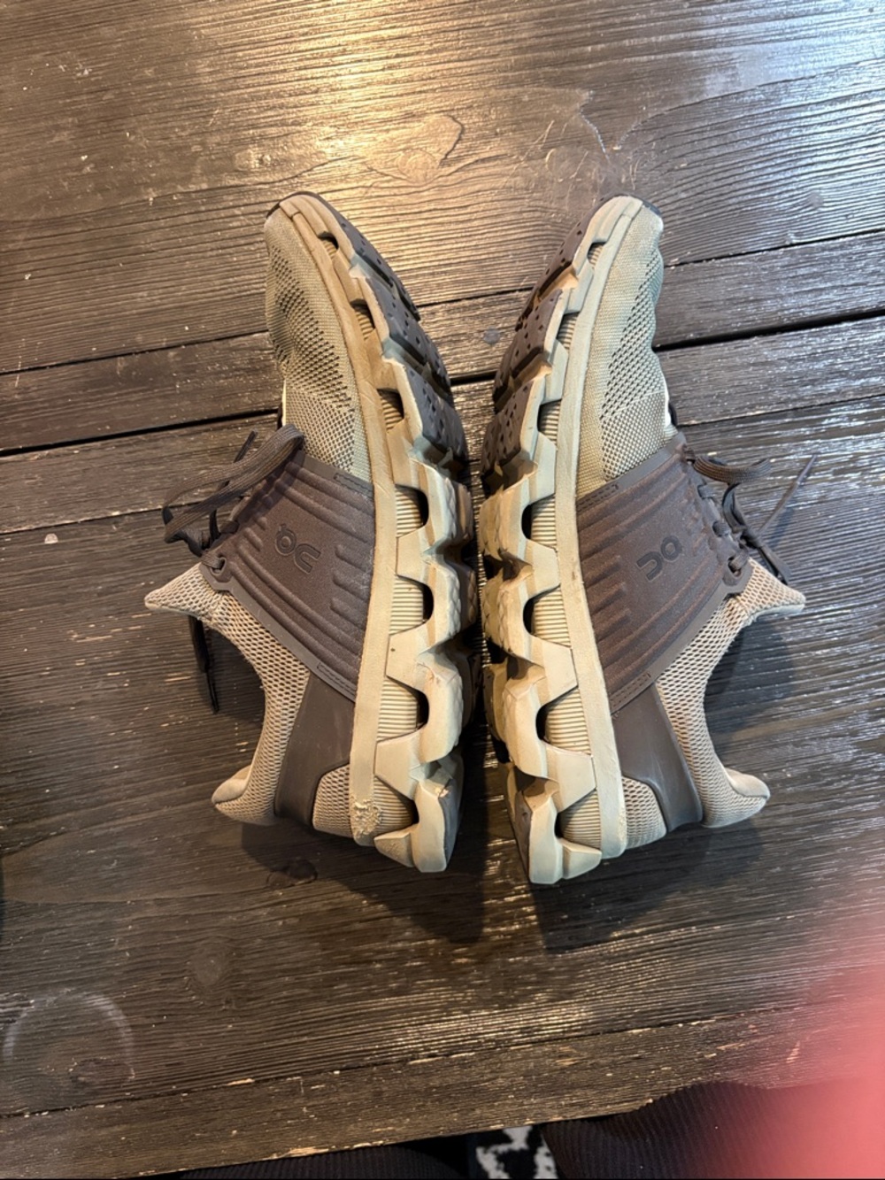 On Running Cloudstratus Olive Grey Athletic Sneakers